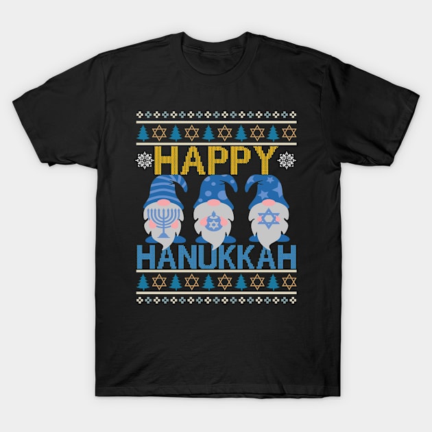 Happy Hanukkah Gnome Gnomies Menorah Pajama Ugly Sweater T-Shirt by Taki